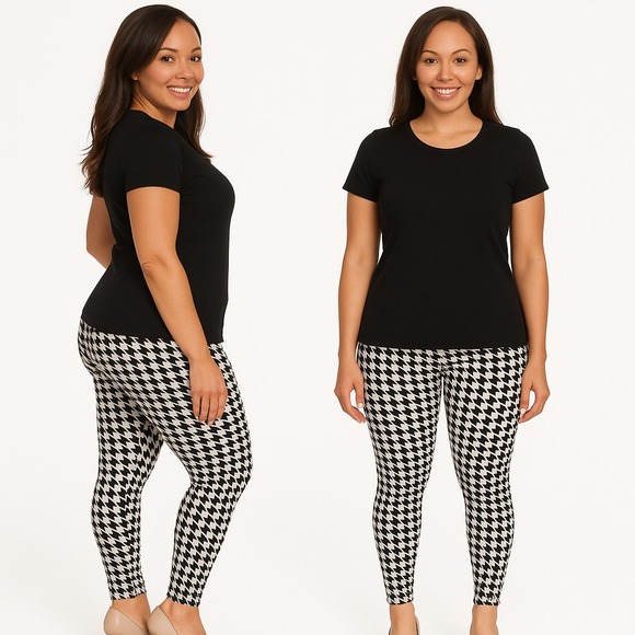 Plus Size Houndstooth High‎ Waist Leggings - Black & White, Fits 14–22 - Picture 1 of 14